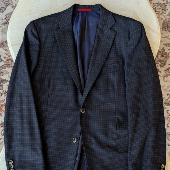 NWOT Isaia Napoli Blue Black Check 3-Piece Suit Vest Notch Lapel EU52R US42R - Picture 4 of 15